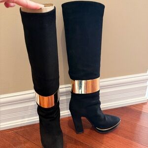 Sergio Rossi Black Boots with Gold Accents